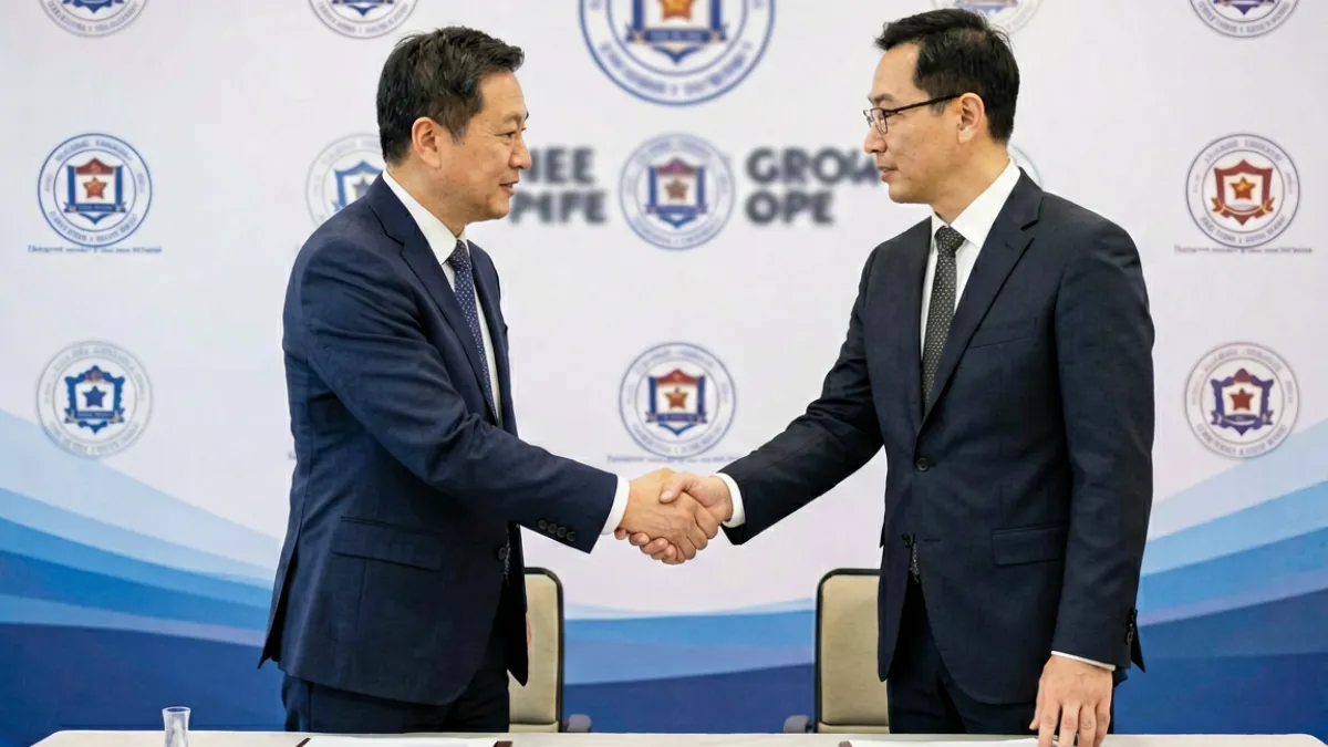刘玥与合作伙伴共同签约的仪式现场，双方代表握手留影