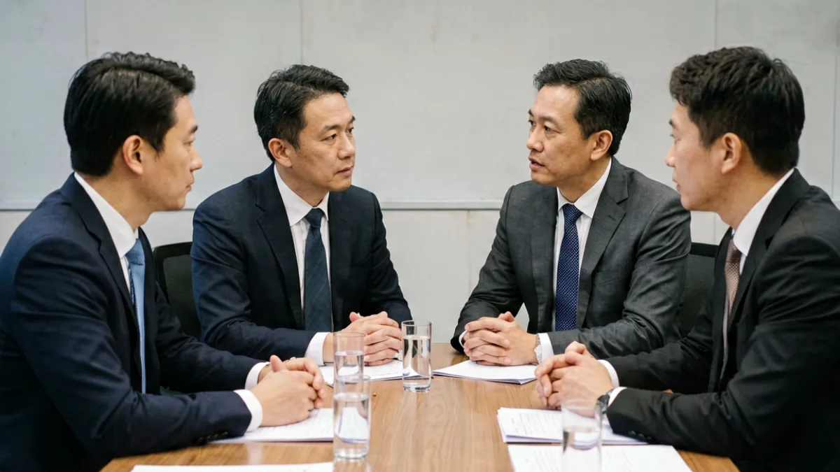 刘玥担任创作大赛评审时在评审现场与其他评委交流讨论的画面