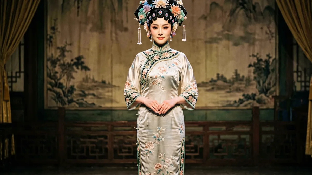 刘玥在舞台剧演出中佩戴华美头饰、身穿复古戏服定格亮相